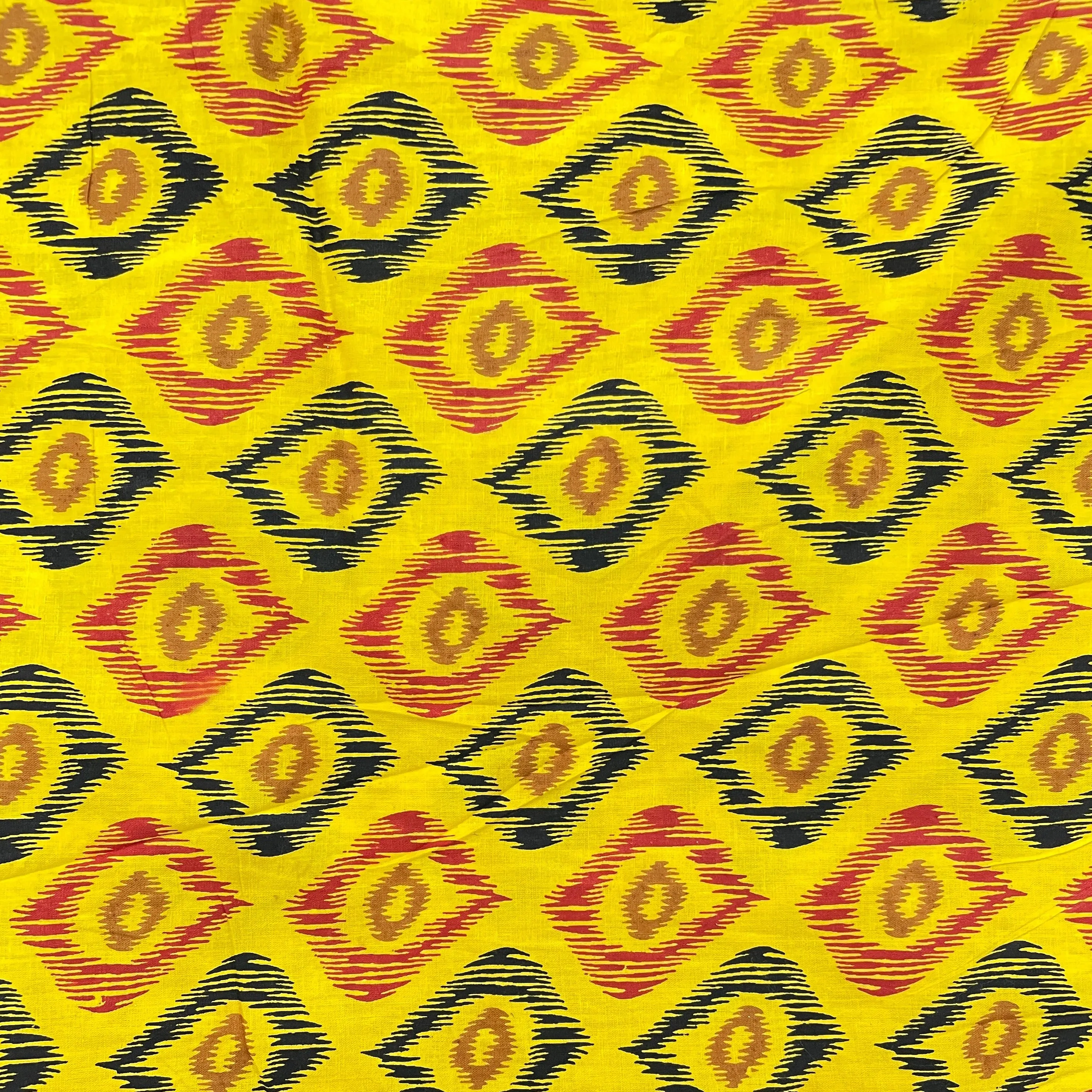 Yellow Ikkat Print Poplin Cotton Fabric