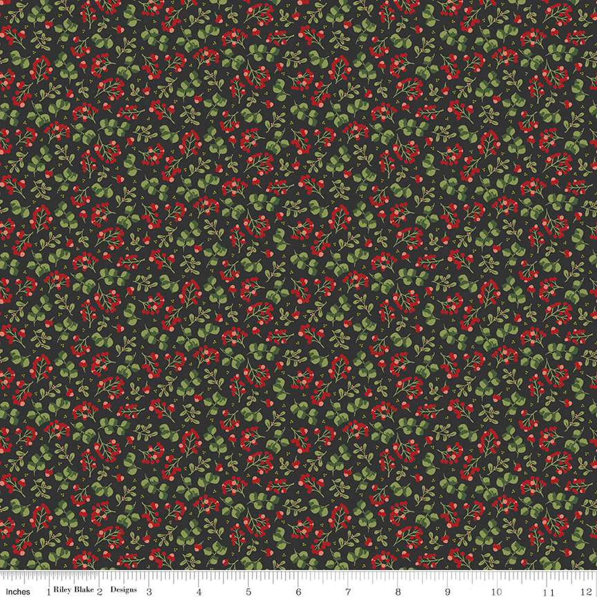 Yuletide Forest Berry Sprigs Charcoal Yardage by Katherine Lenius | Riley Blake Designs