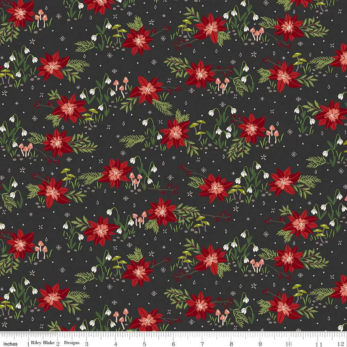 Yuletide Forest Floral Charcoal Yardage by Katherine Lenius | Riley Blake Designs