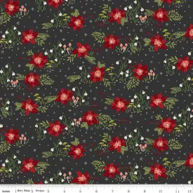 Yuletide Forest Floral Charcoal Yardage by Katherine Lenius | Riley Blake Designs