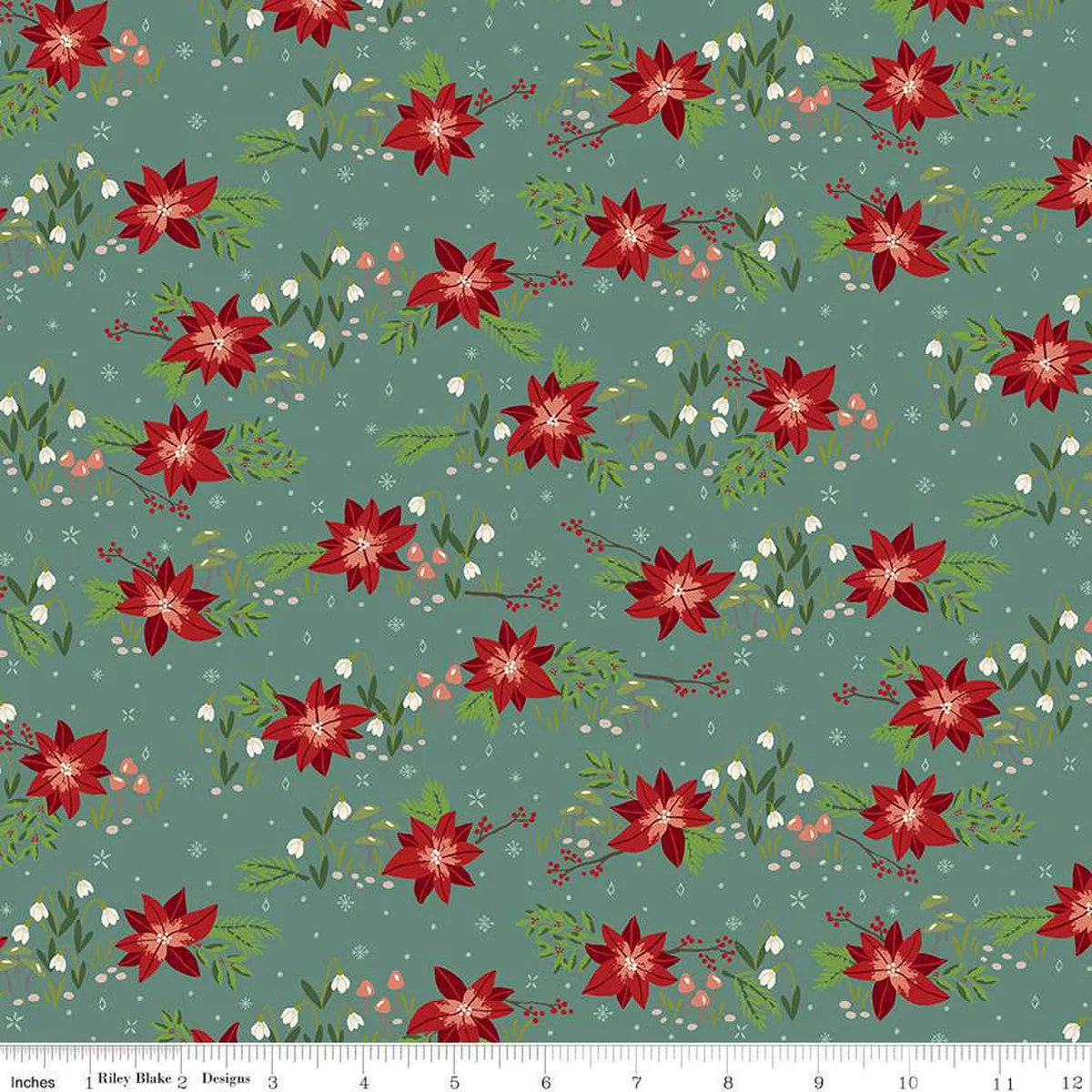 Yuletide Forest Floral Sage Yardage by Katherine Lenius | Riley Blake Designs